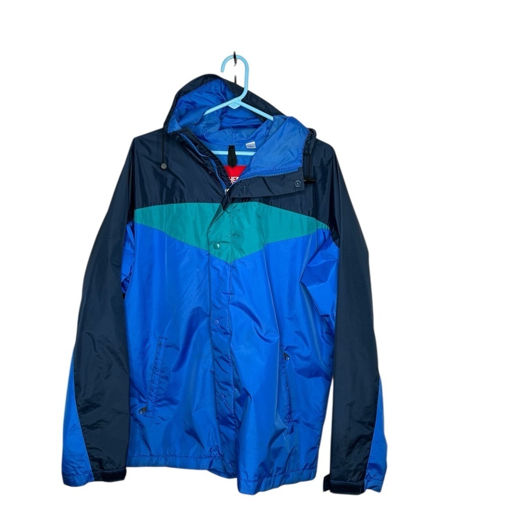 Vtg The North Face Blue & Teal Colorblock Hooded Windbreaker size large